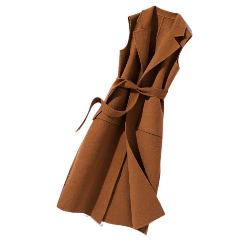 Spring and Autumn Western Style Woolen Vest Mid-length Shoulder Vest Korean Style Loose Coat for Women