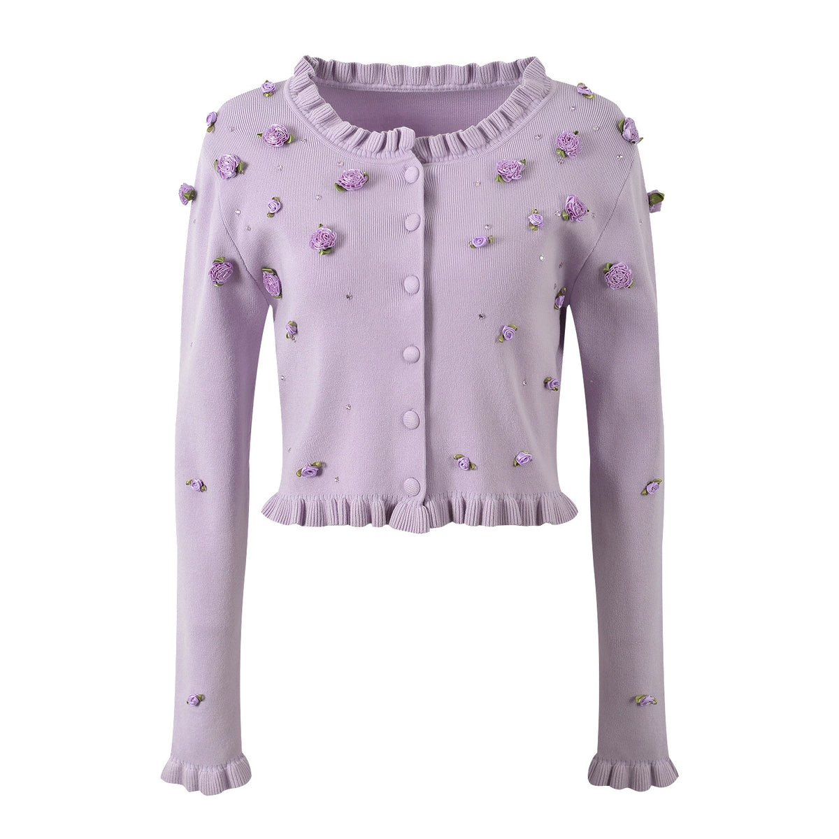 French Socialite Three-Dimensional Flower Hot Drilling Ear Long-Sleeved Knitted Cardigan Jacket Slim-Fit Sling dress suit