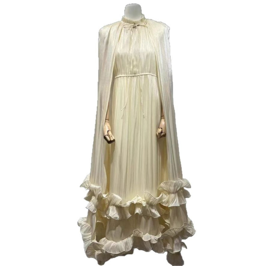 Australian Trendy Brand V-neck Vippet Style Wooden Edge Dress Women's Summer New Double-layer Hem Elegant dress