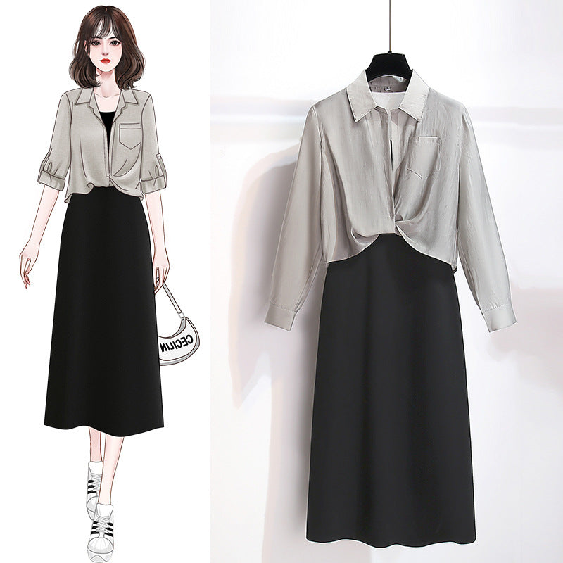 Early Autumn Outfit Set for Women 2026 New Autumn-Summer Sun-Protective Tencel Shirt and Camisole Dress Two-Piece Set