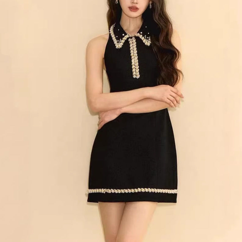 French-Style Chanel-Inspired Dress with a High-End Feel, Elegant Beaded Cocktail Dress, Sleeveless Tank Dress, Waist-Cinching Bodycon Dress