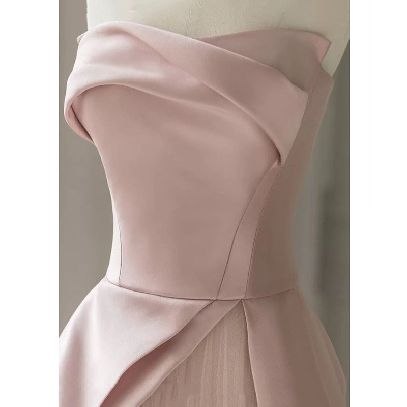 Pink Strapless Evening Dress 2026 Spring and Autumn New Style Engagement Party Toast Dress Birthday Party Host Evening Dress