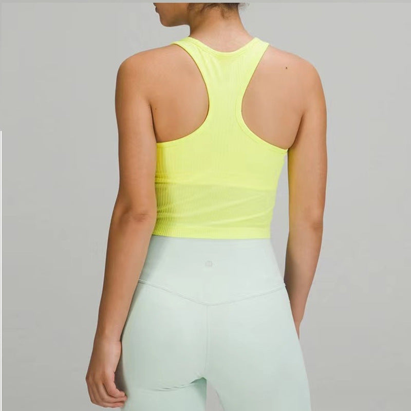 lulu Same Style Ebb Short Sports Vest Women's European and American New Naked Sense Breathable Push-up Yoga Top with Chest Pad