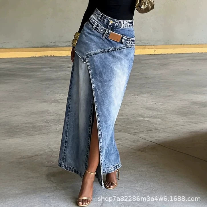 Cross-Border Independent Site Amazon 2026 Spring and Autumn New Design Layered Washed Denim Half-Length Skirt