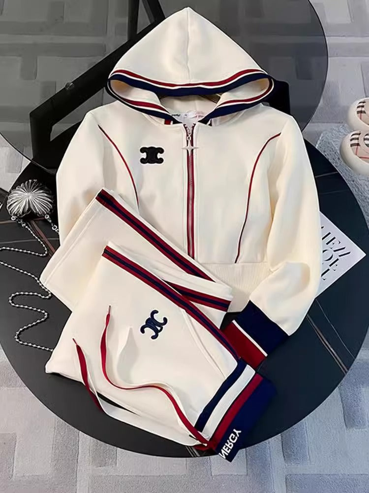 High-end Casual Sports suit Women's Spring 2024 New Fashionable European Goods Hooded Sweatshirt Straight Pants Two-piece Set