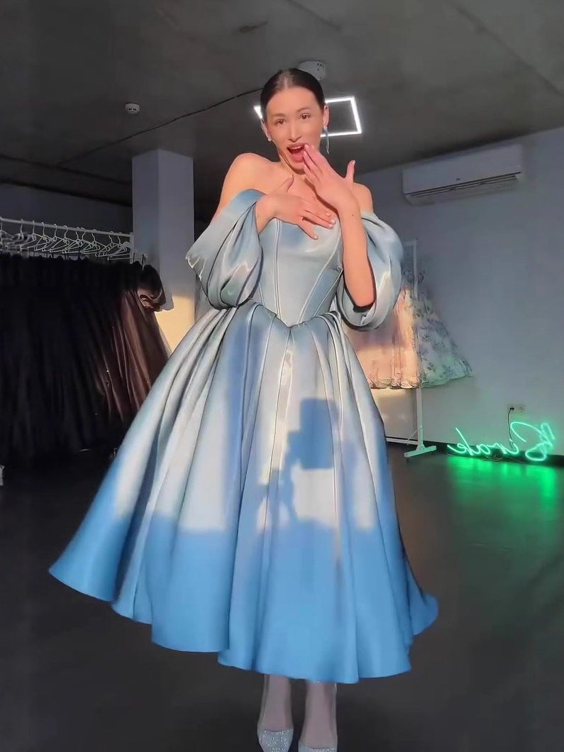 Amazon European and American Cross-Border 2025 Winter New Luxurious Princess-Style Short-Sleeved Long Dress Gown for Women