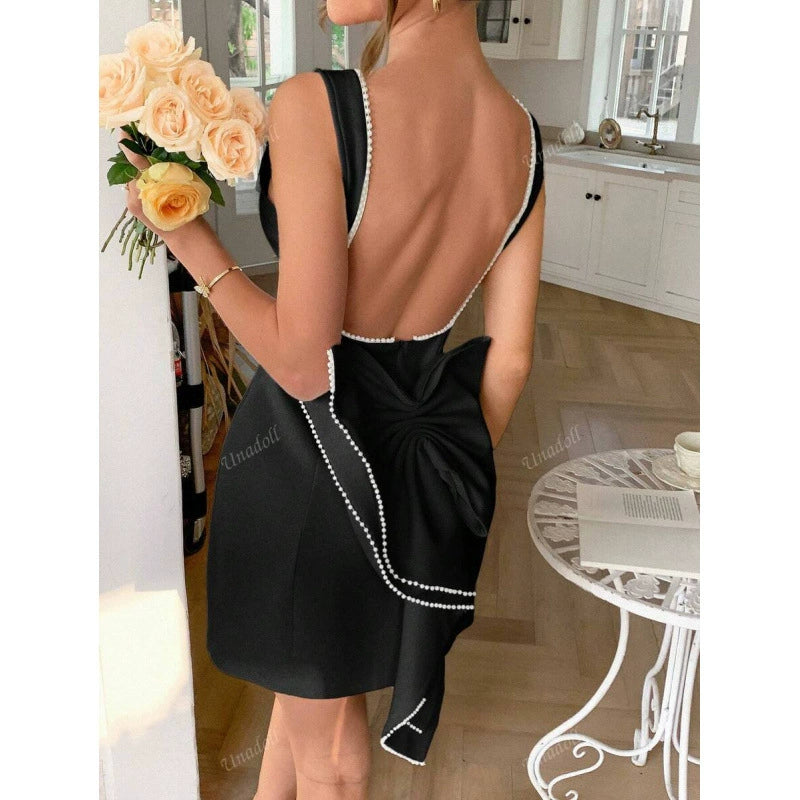 P 22476 Pearl Bow Backless A-line Dress