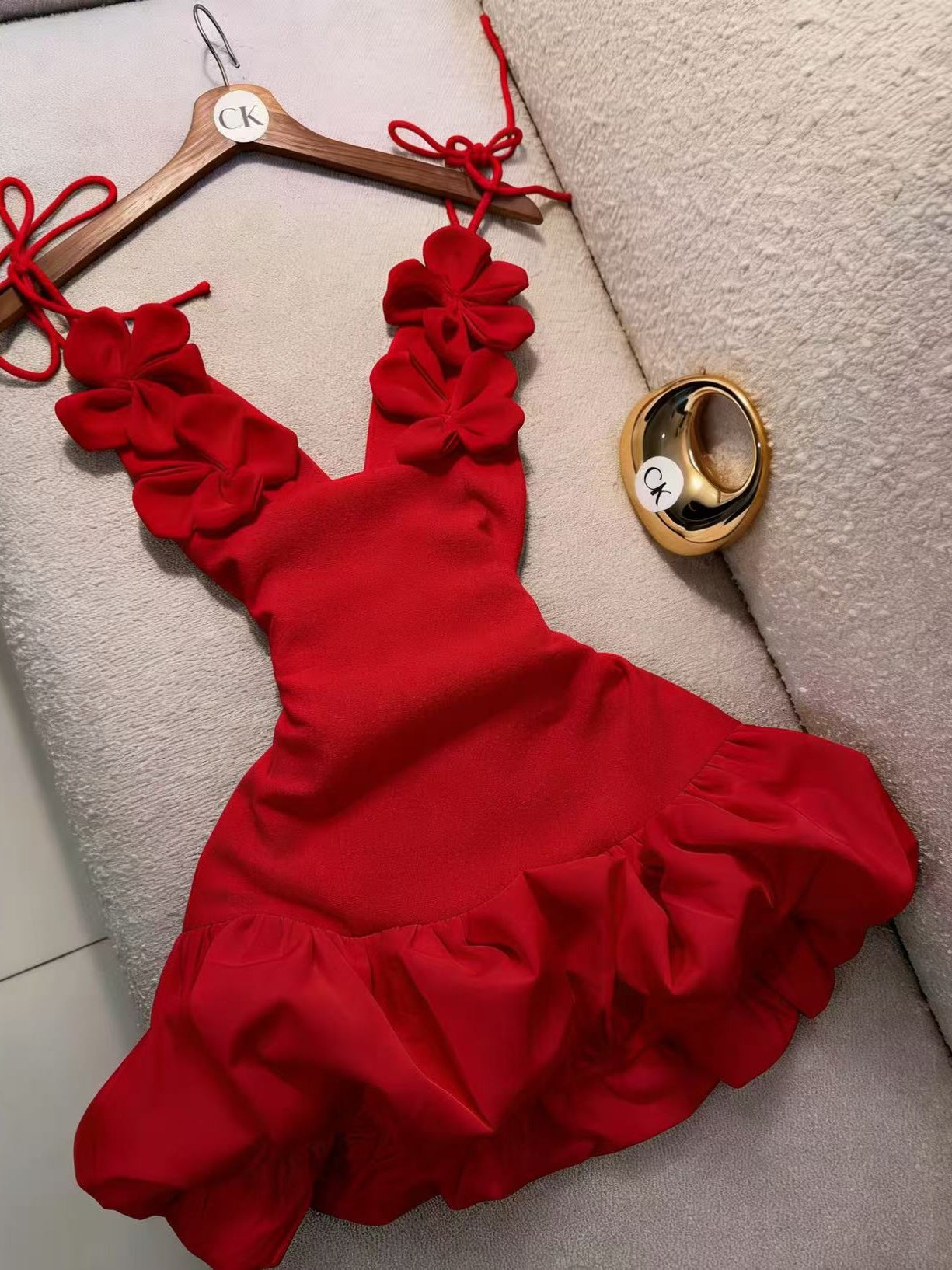 Cross-Border Foreign Trade Women's Clothing Valentine's Day Party Evening Dress Sexy Floral Strap Holiday Dress
