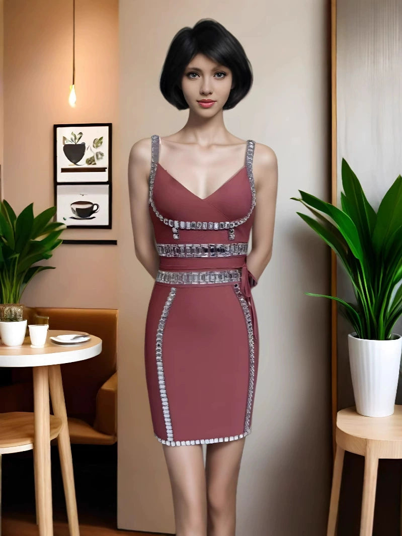New Amazon Aliexpress Foreign Trade Cross-Border Suspender Heavy-Duty Sexy Socialite Hip-Hugging Bandage Dress Dress