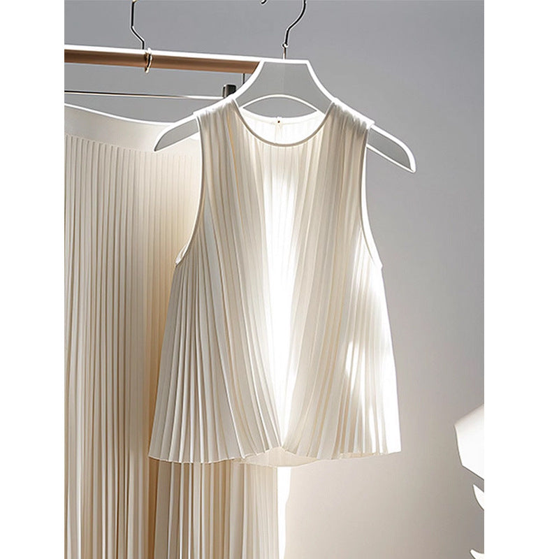 2025 Summer New French Style Lightly Mature Niche Design Casual Slimming Age-reducing White Sleeveless Top Dress