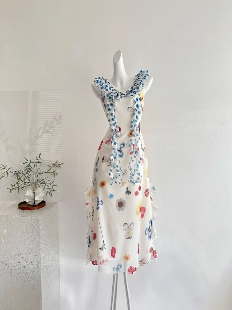 『Xin Xing』A Sweet Peach Yikett Garden Print Dress for Women, a Beautiful Dopamine Mini Dress for Summer