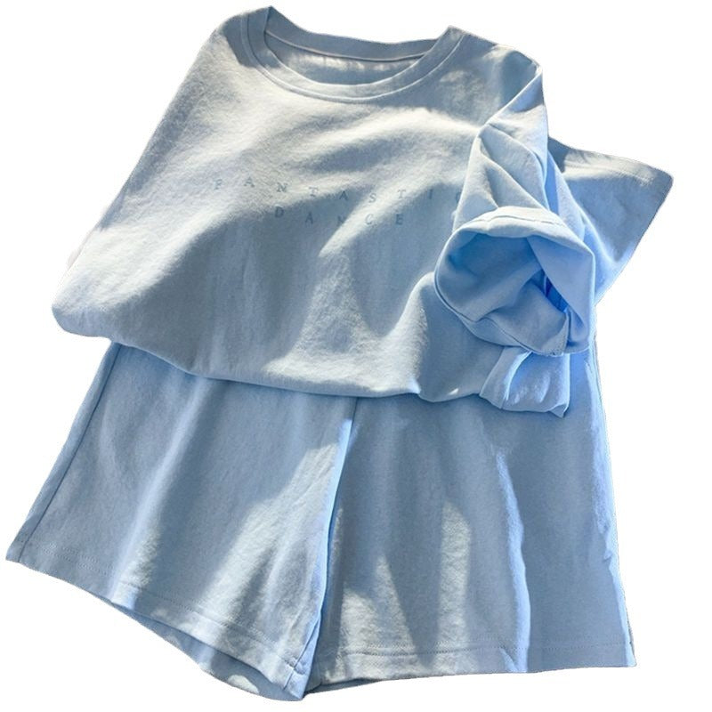Cotton Casual Sports Suit for Women Summer New Style Student Versatile Loose Fashion Outer Wear Short-sleeved Shorts Two-piece Set Trendy