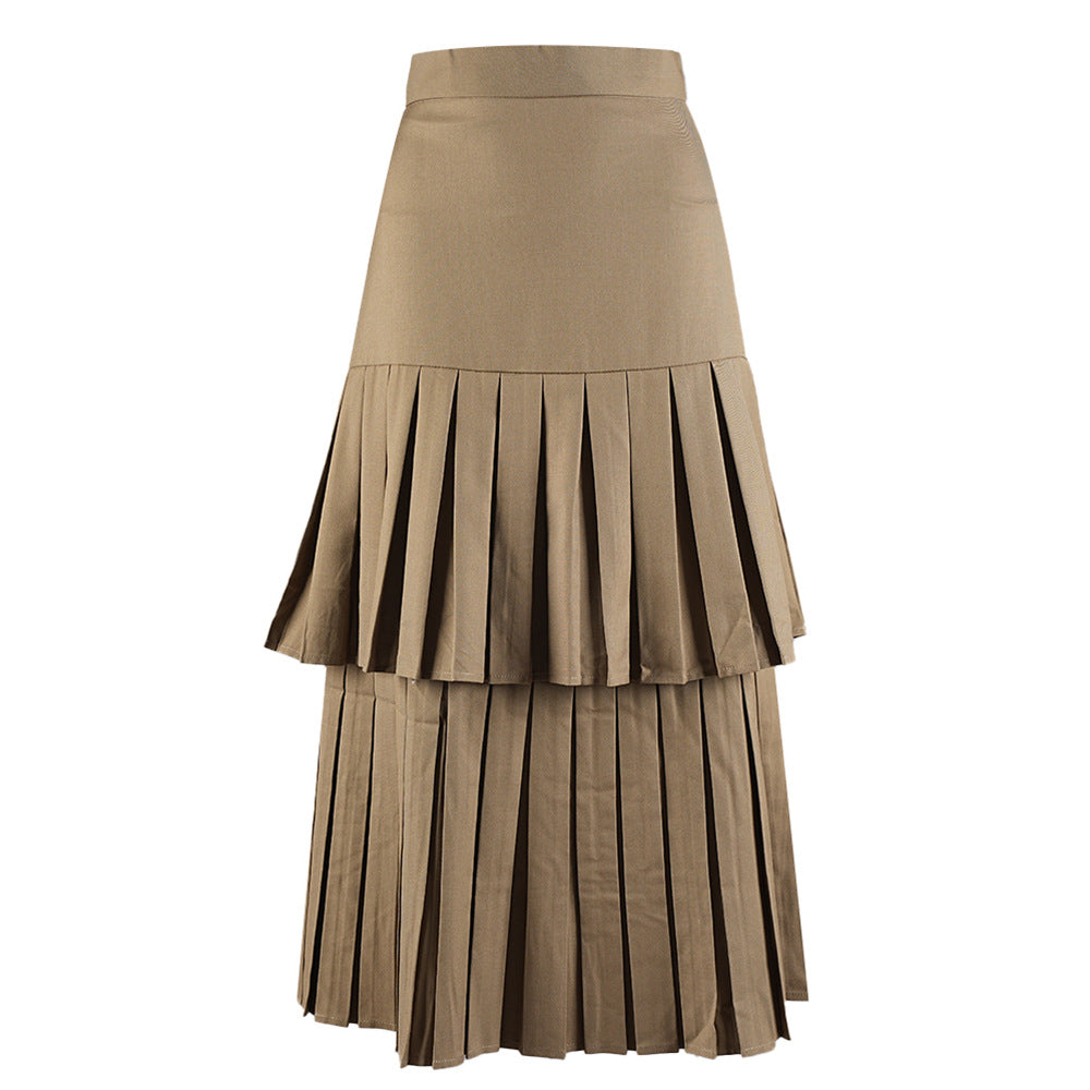 French Temperament High-end Professional suit Women's Spring New Double-breasted Suit Jacket Pleated Overskirt Two-piece Set