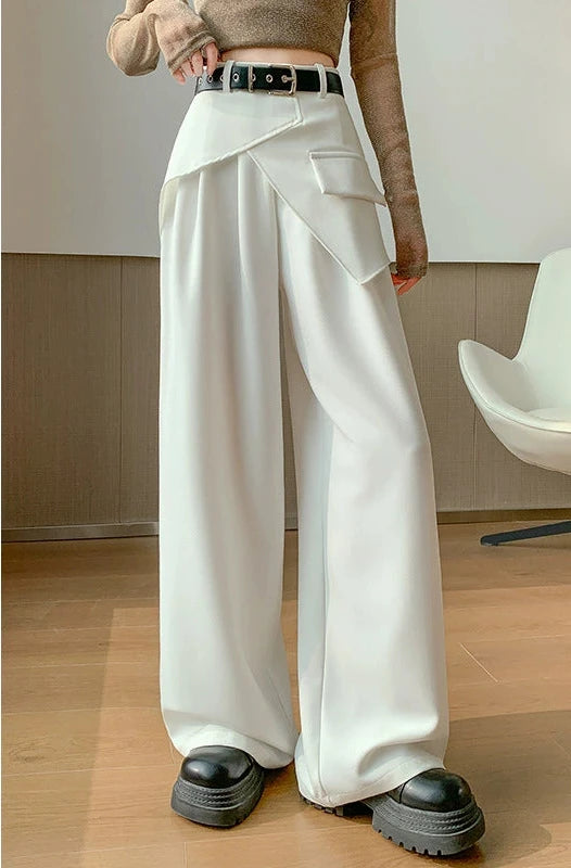 High-End Faux Two-Piece Draped Suit Wide-Leg Pants for Women, 2026 Spring New High-Waisted Slimming Casual Straight-Leg Floor-Length Pants