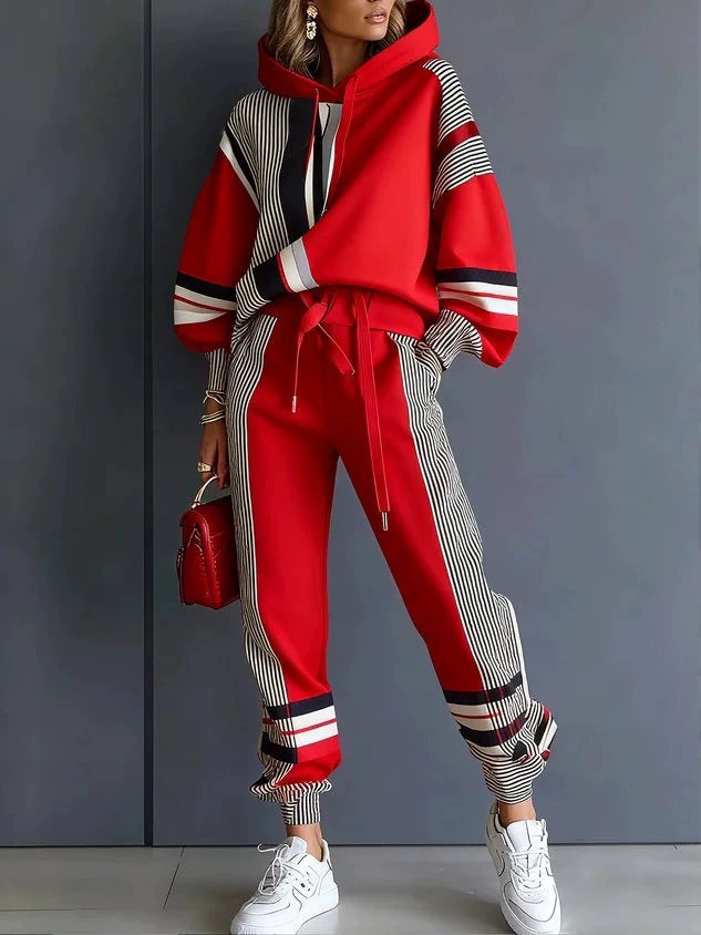 2026 European and American Spring New Style Amazon Women's Printed Hooded Long-Sleeve Long-Pants Casual Set