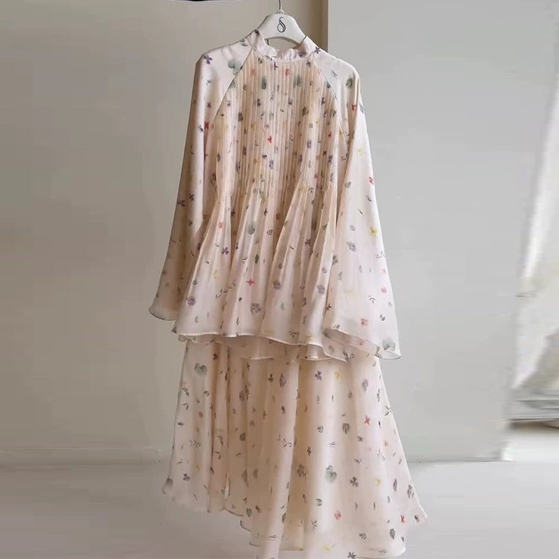 2026 New Women's Clothing European and American Amazon Cross-Border Foreign Trade Patchwork Pink Floral Loose Chiffon Elegant Set