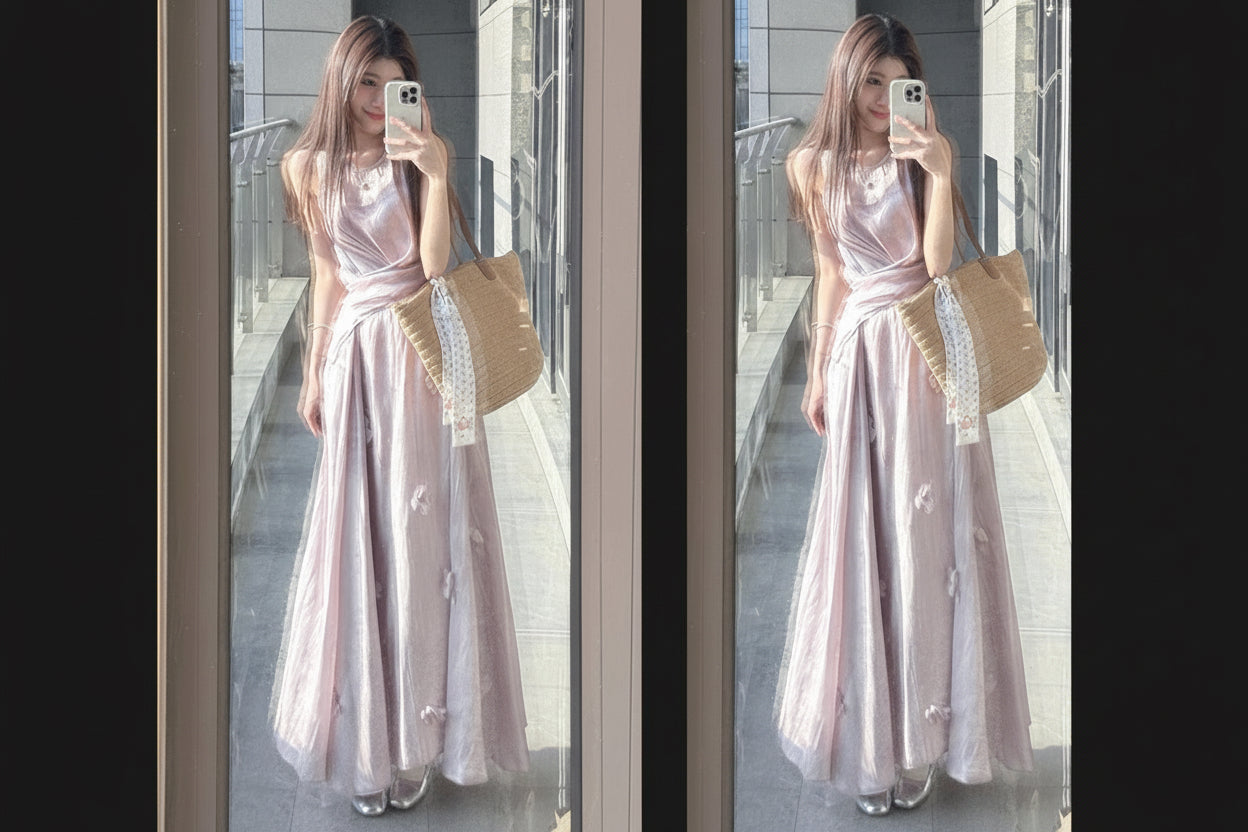 2025 Summer New Internet Celebrity Fried Street Women's Purple Slim-fit Sleeveless Top French Style High Waist Skirt