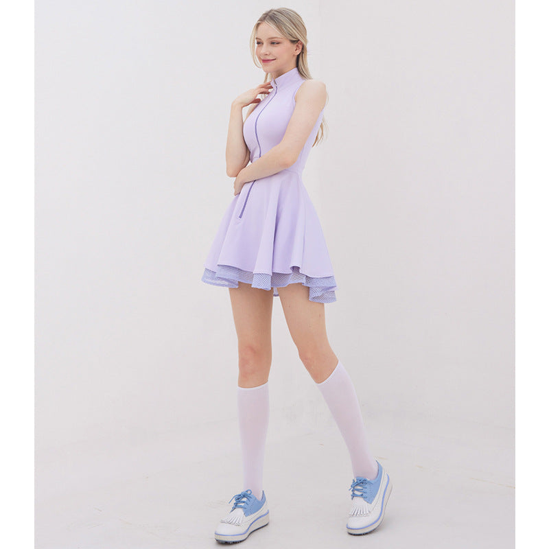 European and American Cross-Border Spring and Summer New Casual Sports Fitness Yoga Clothing Suit Sleeveless Back Hollow Tennis Dress
