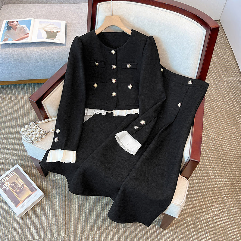 Spring and Autumn New plus size women's clothing Chanel style suit French socialite coat skirt two-piece set for women