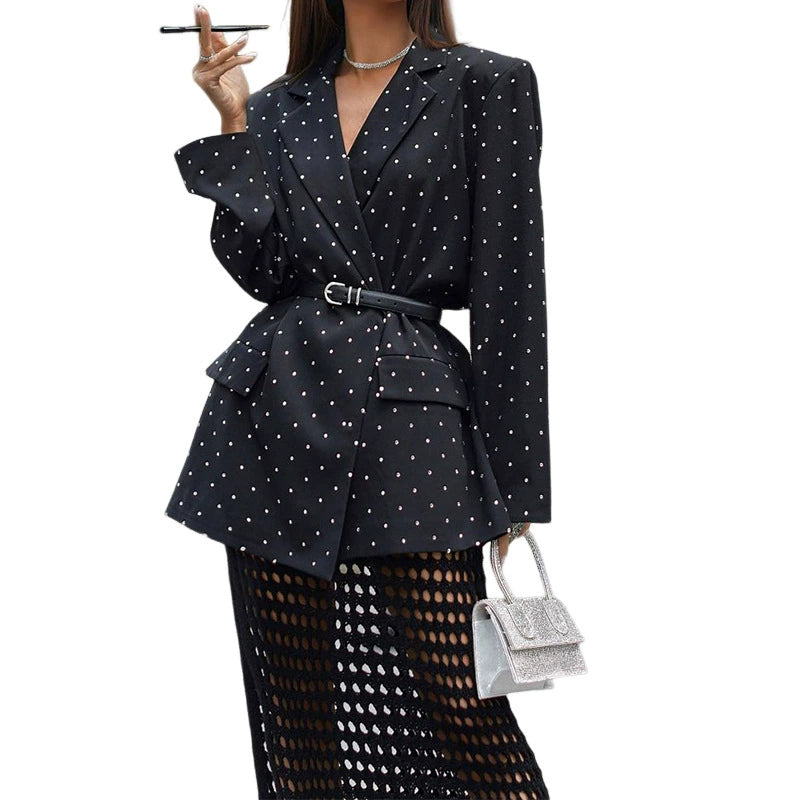 Fd1456 in Stock 2025 Spring New Cross-Border Fashion Elegant Polka Dot Lapel Long-Sleeve Blazer Suit Jacket