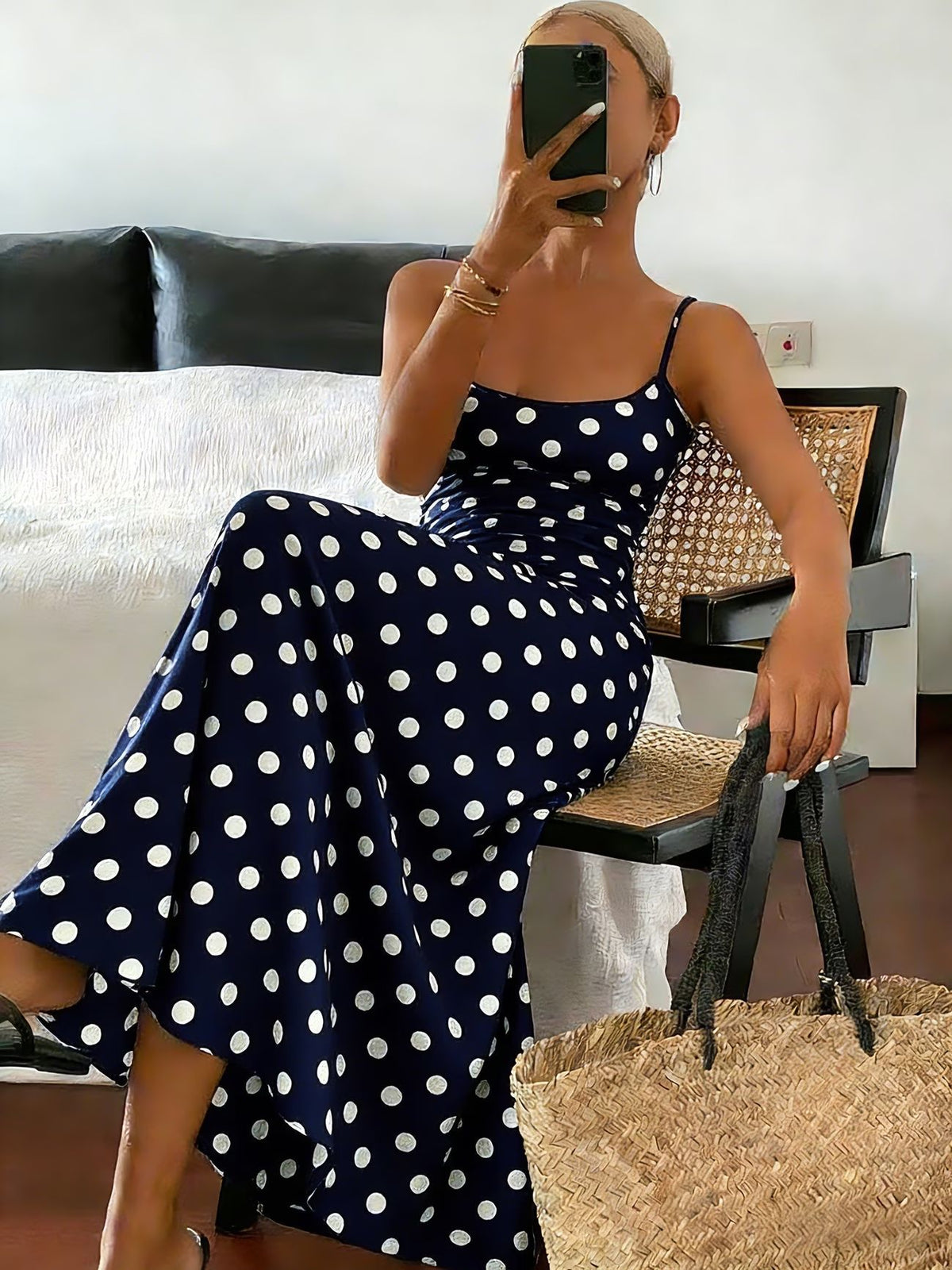 Cross-Border Amazon European and American Women's Clothing Spring and Summer New Arrivals Elegant and Stylish Polka Dot Print Slim-Fit Dress