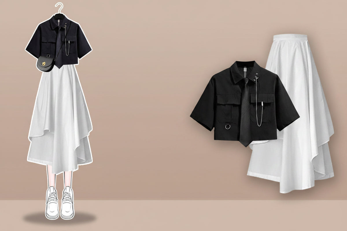 2022 Summer Sweet Cool suit Female Student Korean Loose Design Sense Work Shirt Skirt Two-piece Set Trendy