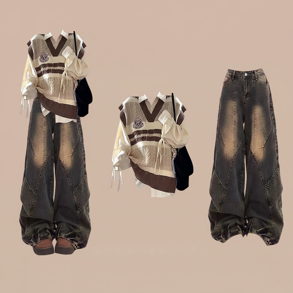 Two-Piece Outfit Ootd, Cool and Stylish College-Style Set, Early Autumn Women's Fashion 2025, Very Beautiful