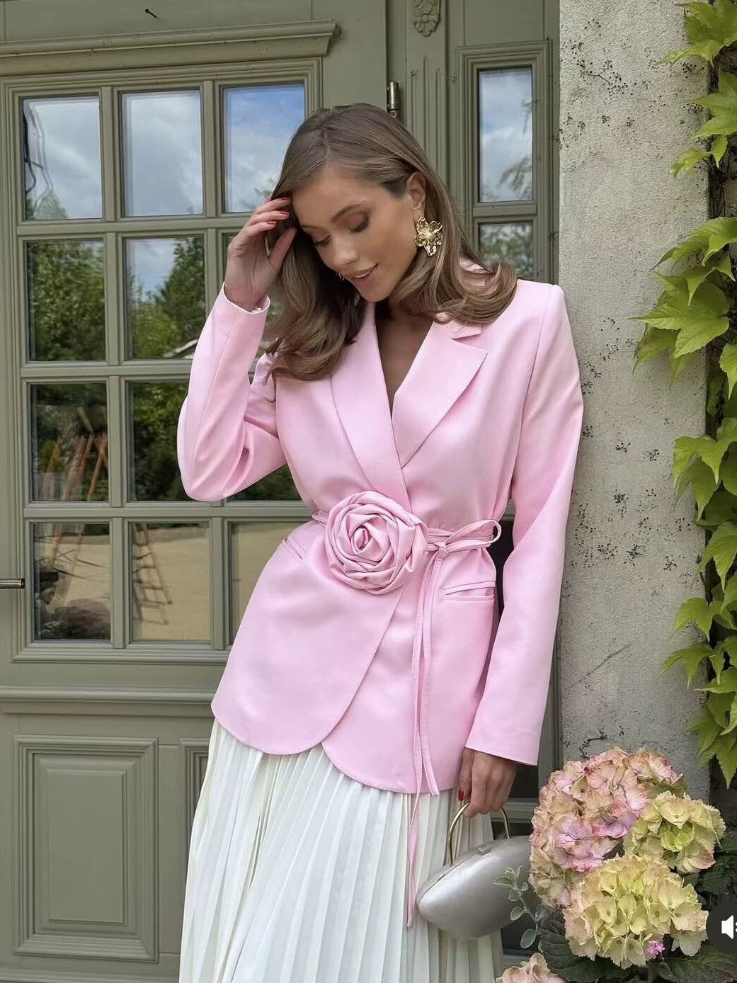 Women's Clothing 2025 Autumn New Style Elegant Workwear Loose Lace-Up Three-Dimensional Floral Blazer Women's Blazer