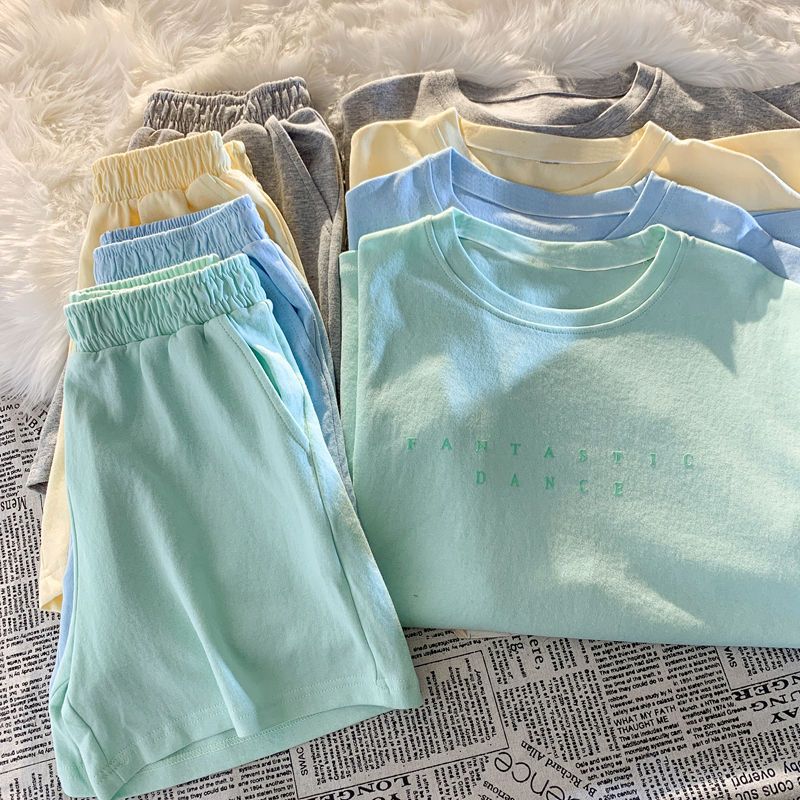 Cotton Casual Sports Suit for Women Summer New Style Student Versatile Loose Fashion Outer Wear Short-sleeved Shorts Two-piece Set Trendy