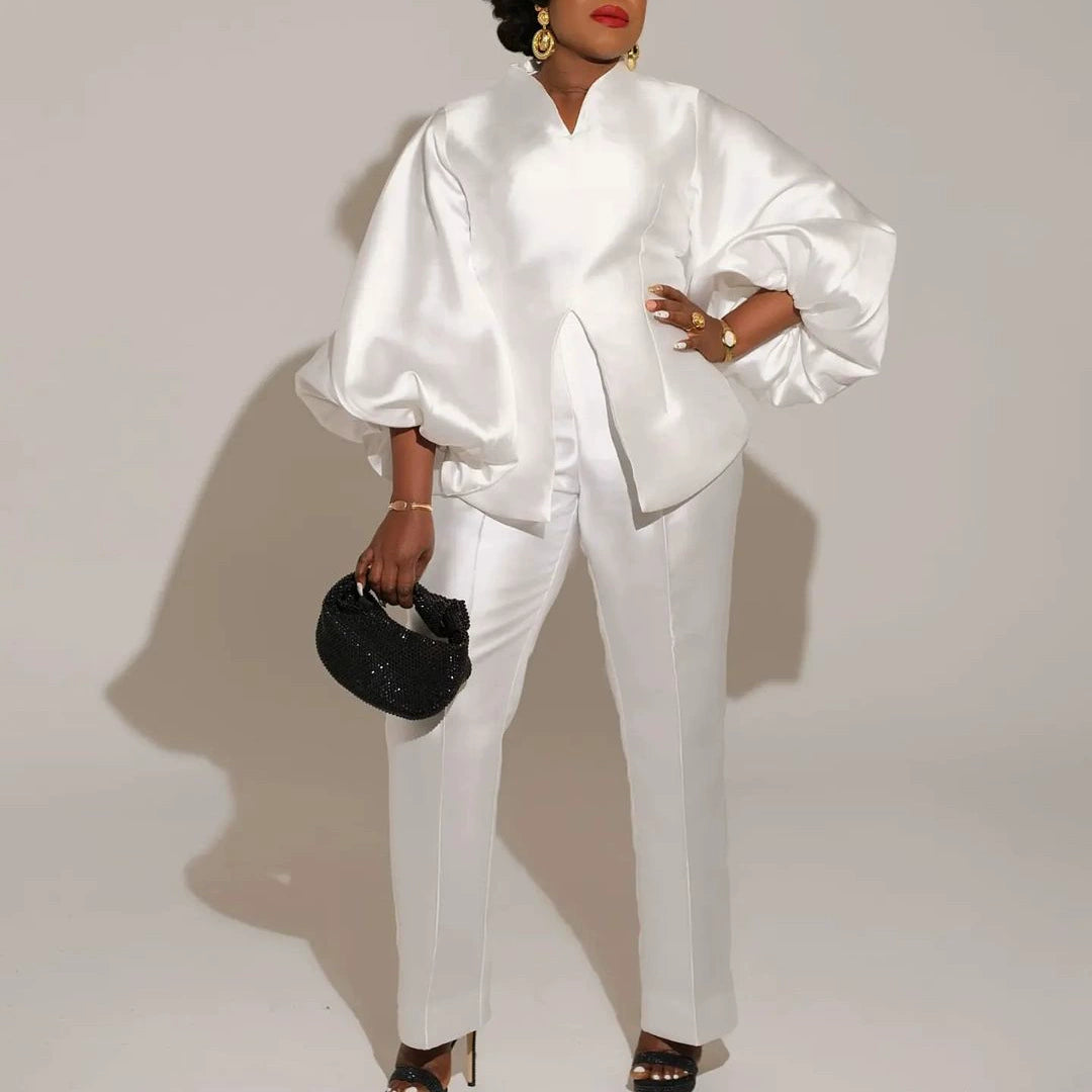 European and American Fashion Pure Color African Plus Size Two-Piece Suit
