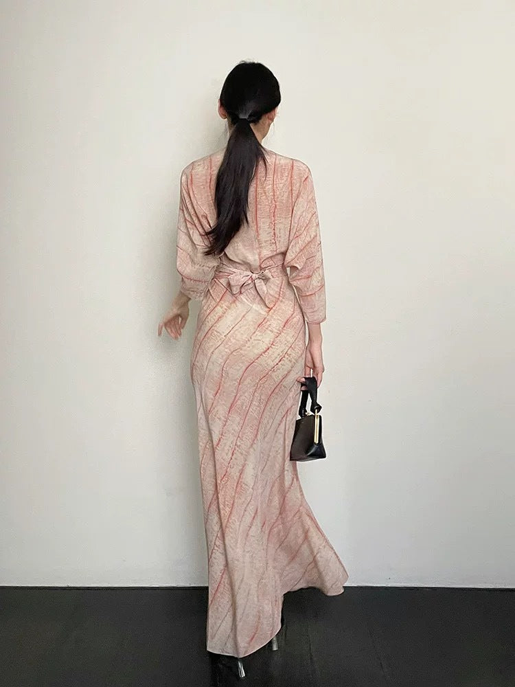 In Stock! Summer New Style Ink-Dyed Oriental Charm Slit Sleeveless Silk Dress for Women