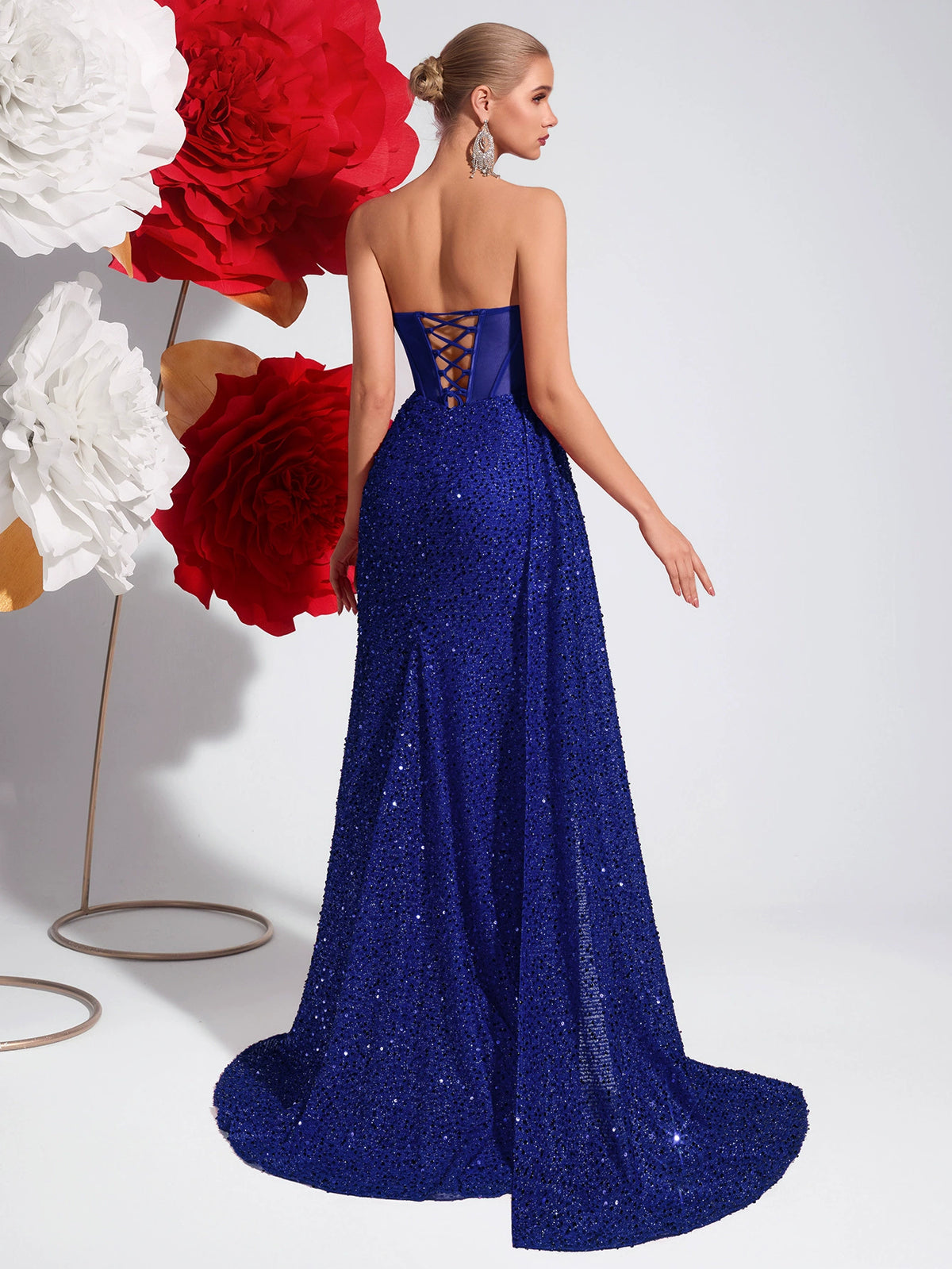 New Sequined Tube Top Slimming Look Evening Dress High Slit Model Catwalk Banquet Accessible Luxury Party Dress