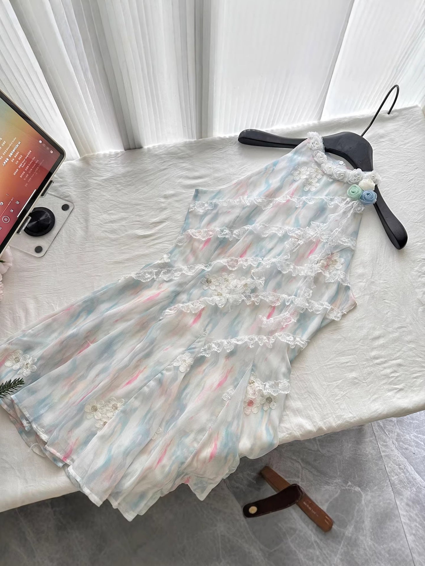 "Xinxing" Reese Witherspoon's Jasmine Green Summer Sweet Slimming Waist-Cinching Design Short Dress