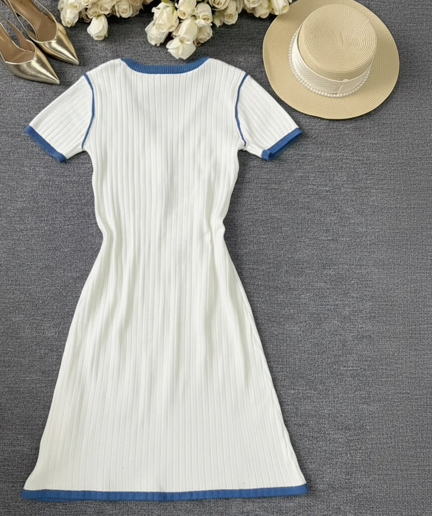 Cross-Border European and American Popular Autumn and Winter Elegant Casual Knit Dress with V-Neck, Slimming, Fashionable, Suitable for Work and Leisure