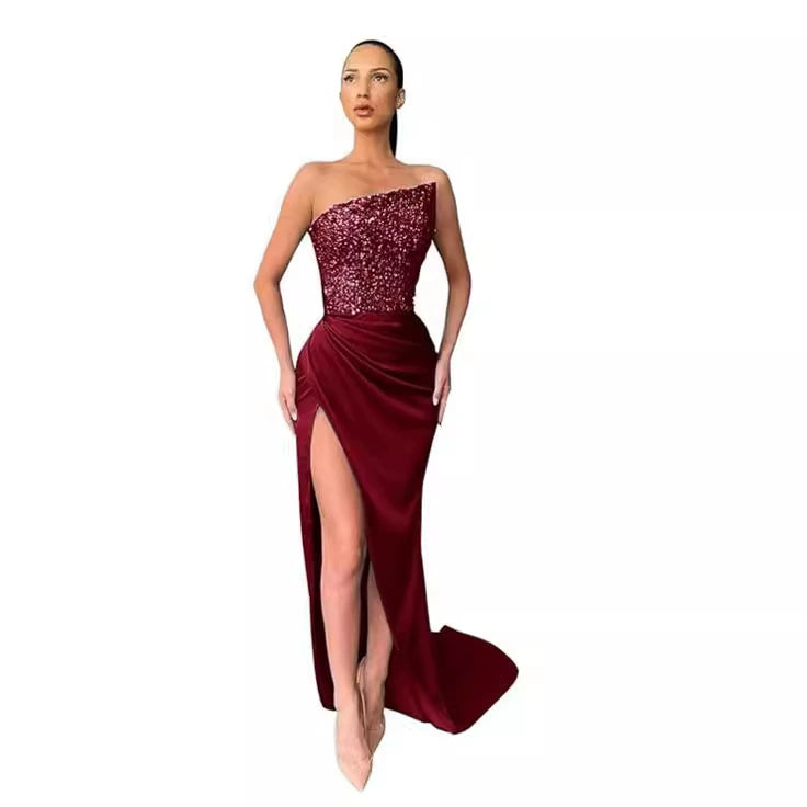 2026 New Cross-Border Foreign Trade Style Green Sequin Fairy Long Sleeveless Fashionable Elegant Mid-Length Evening Dress