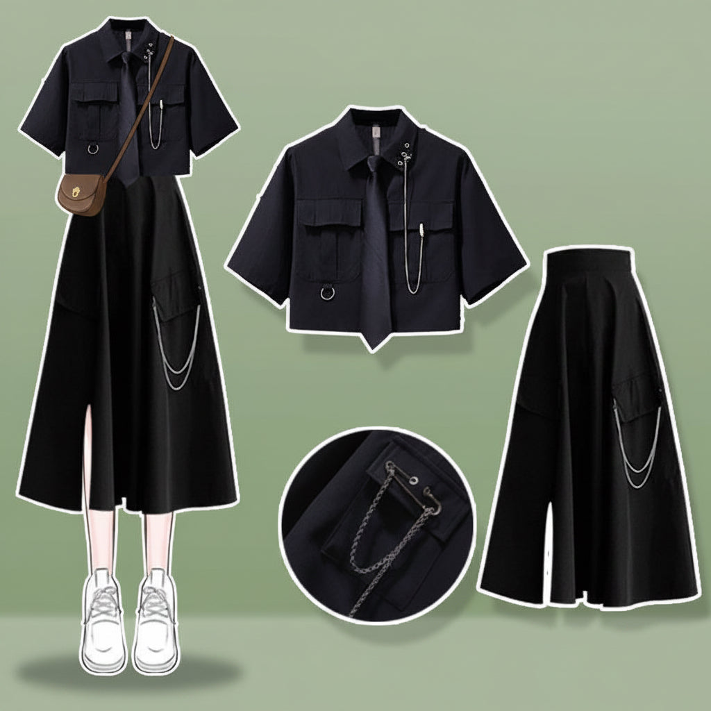 2022 Summer Sweet Cool suit Female Student Korean Loose Design Sense Work Shirt Skirt Two-piece Set Trendy