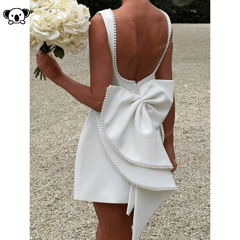 P 22476 Pearl Bow Backless A-line Dress