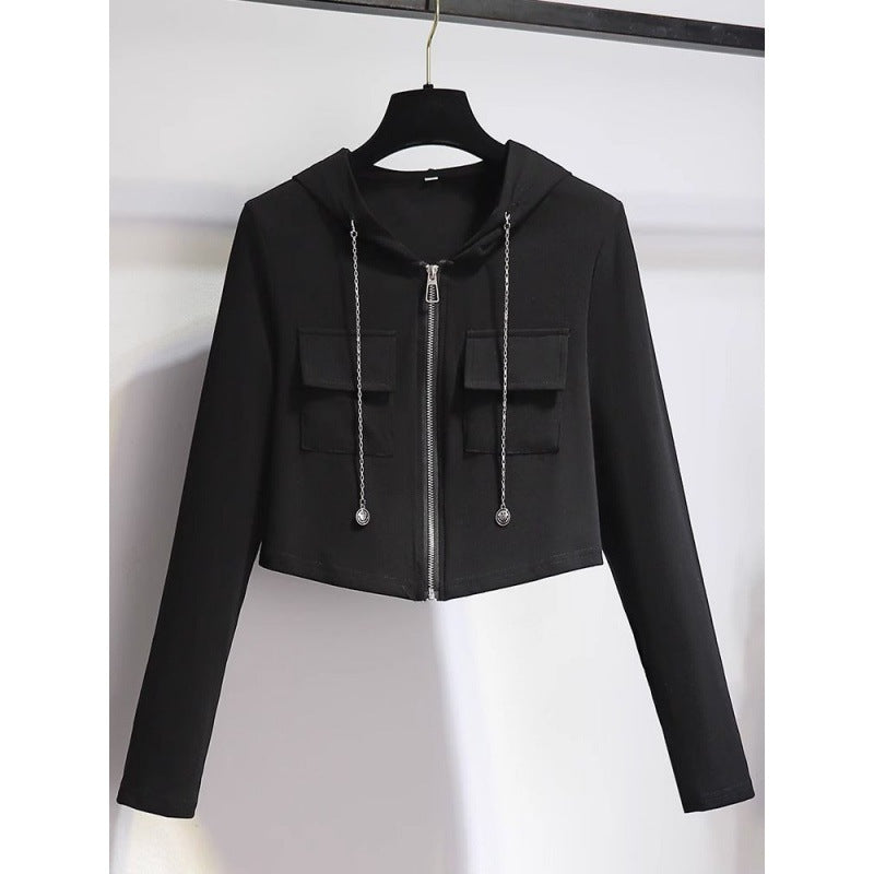 Hooded Long-Sleeved Cardigan Top with Suspender Dress for Women 2024 Spring New Slimming Look Two-Piece Set