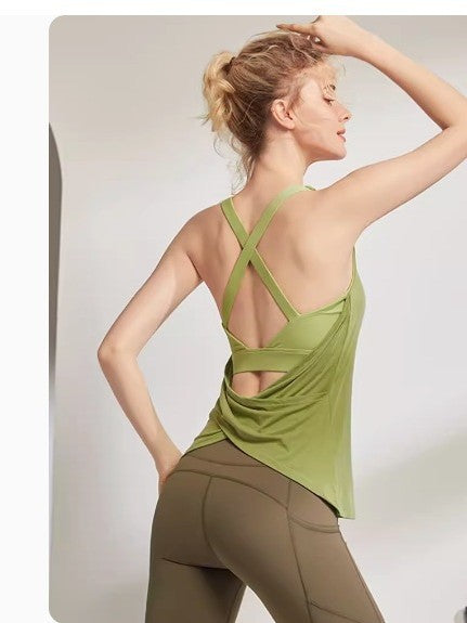 New Style Sleeveless Yoga Clothing Vest with Chest Pad Running Beauty Back Sports Top Pilates Fitness T-shirt for Women