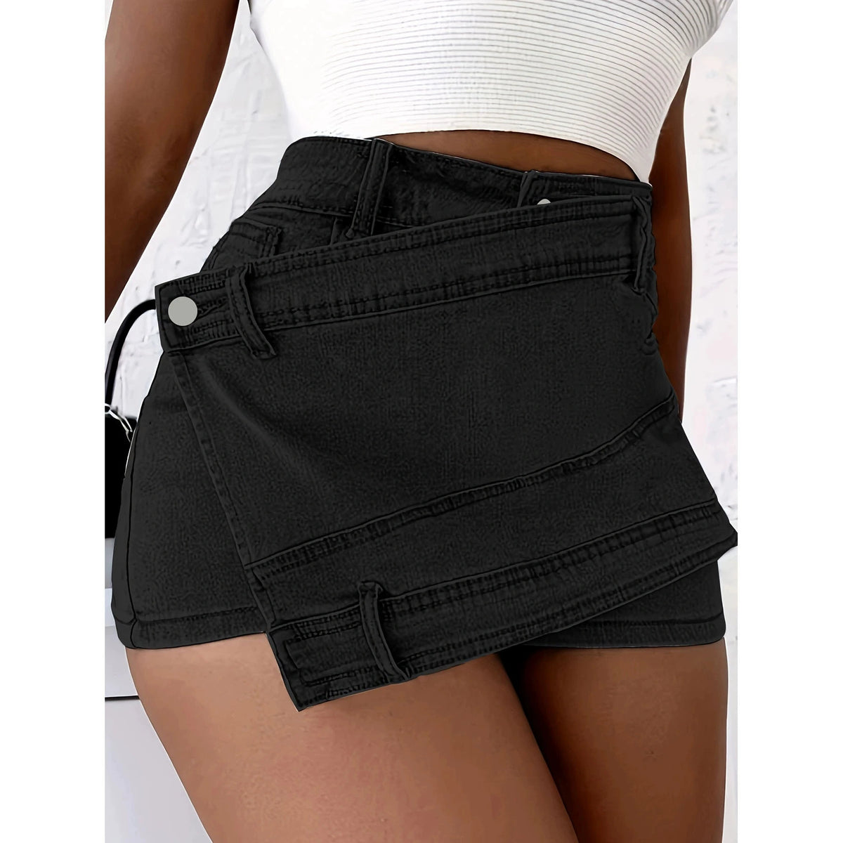 Plus Size Women's A-Line High-Waisted Irregular Wide-Leg Pants Korean Style Slimming Denim Skirt Pants Shorts Trendy Ins Fashion Brand