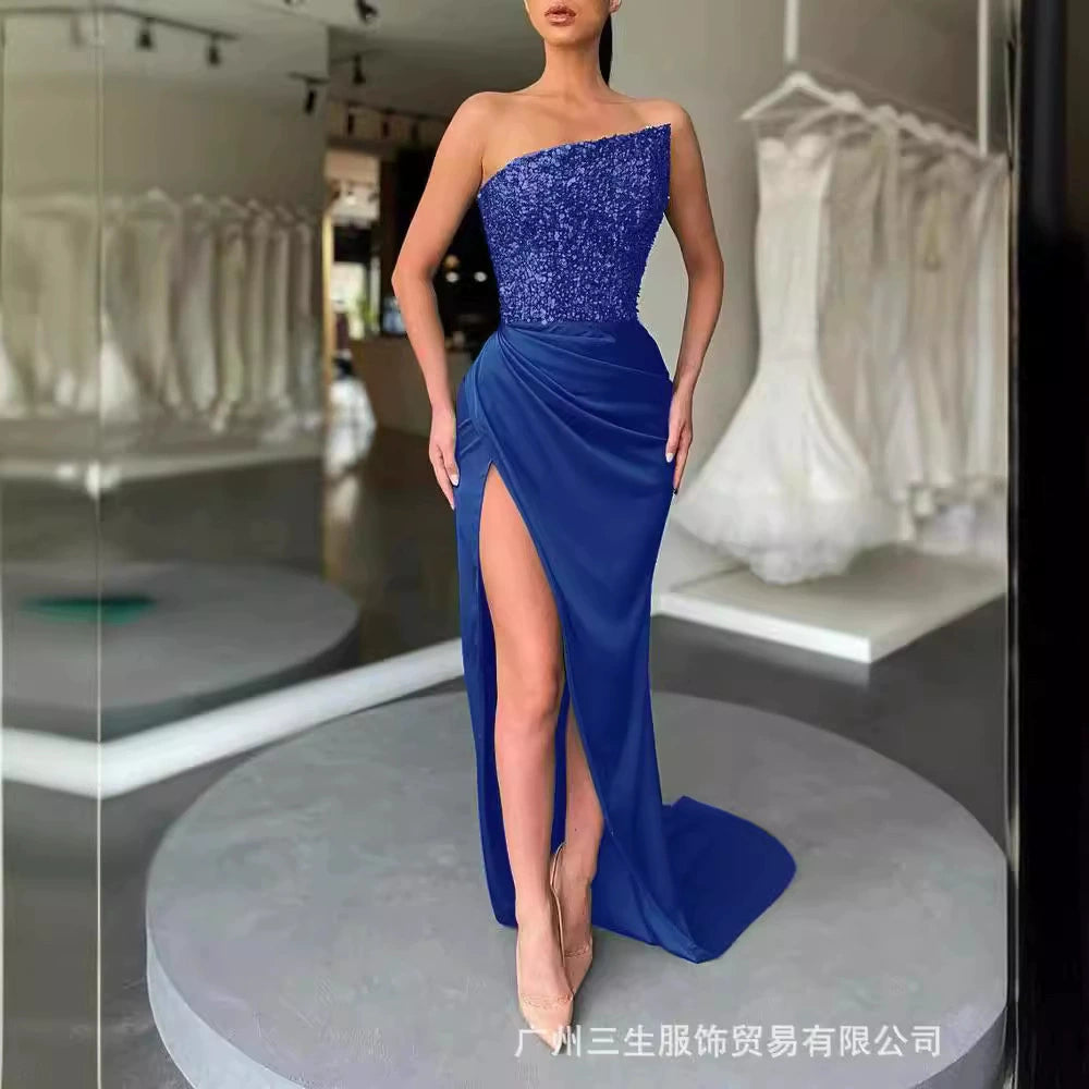 2026 New Cross-Border Foreign Trade Style Green Sequin Fairy Long Sleeveless Fashionable Elegant Mid-Length Evening Dress