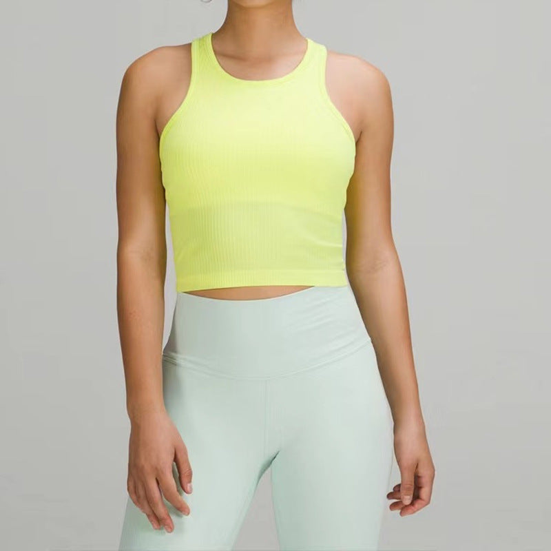 lulu Same Style Ebb Short Sports Vest Women's European and American New Naked Sense Breathable Push-up Yoga Top with Chest Pad