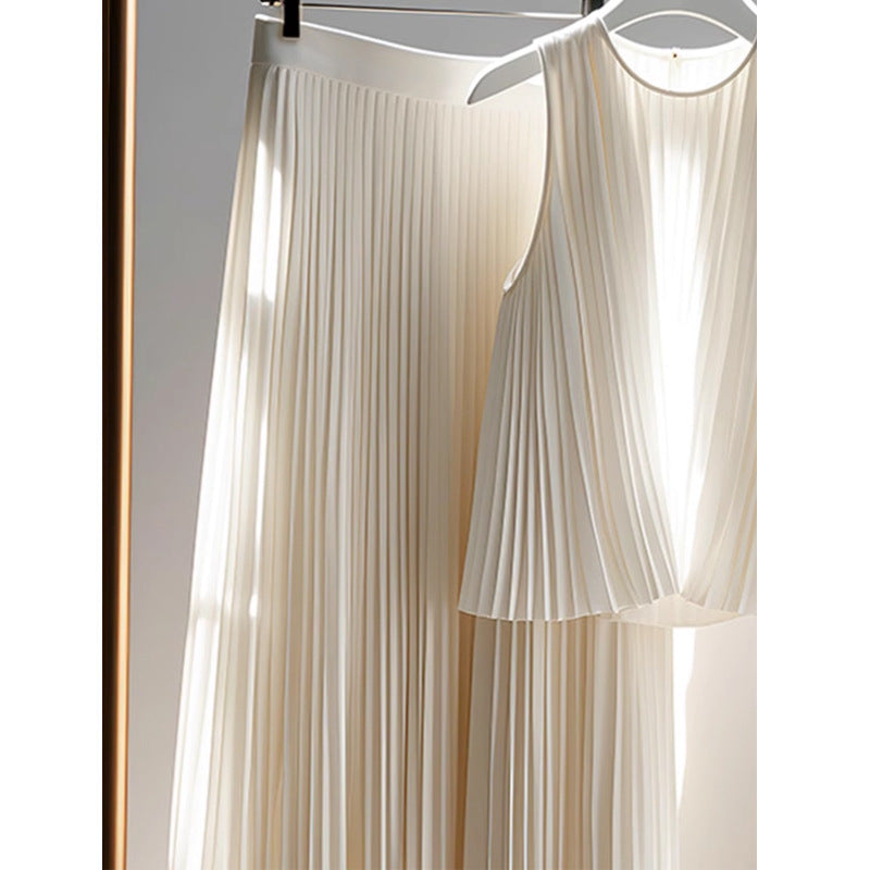 2025 Summer New French Style Lightly Mature Niche Design Casual Slimming Age-reducing White Sleeveless Top Dress