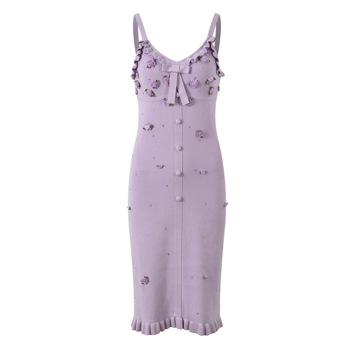 French Socialite Three-Dimensional Flower Hot Drilling Ear Long-Sleeved Knitted Cardigan Jacket Slim-Fit Sling dress suit