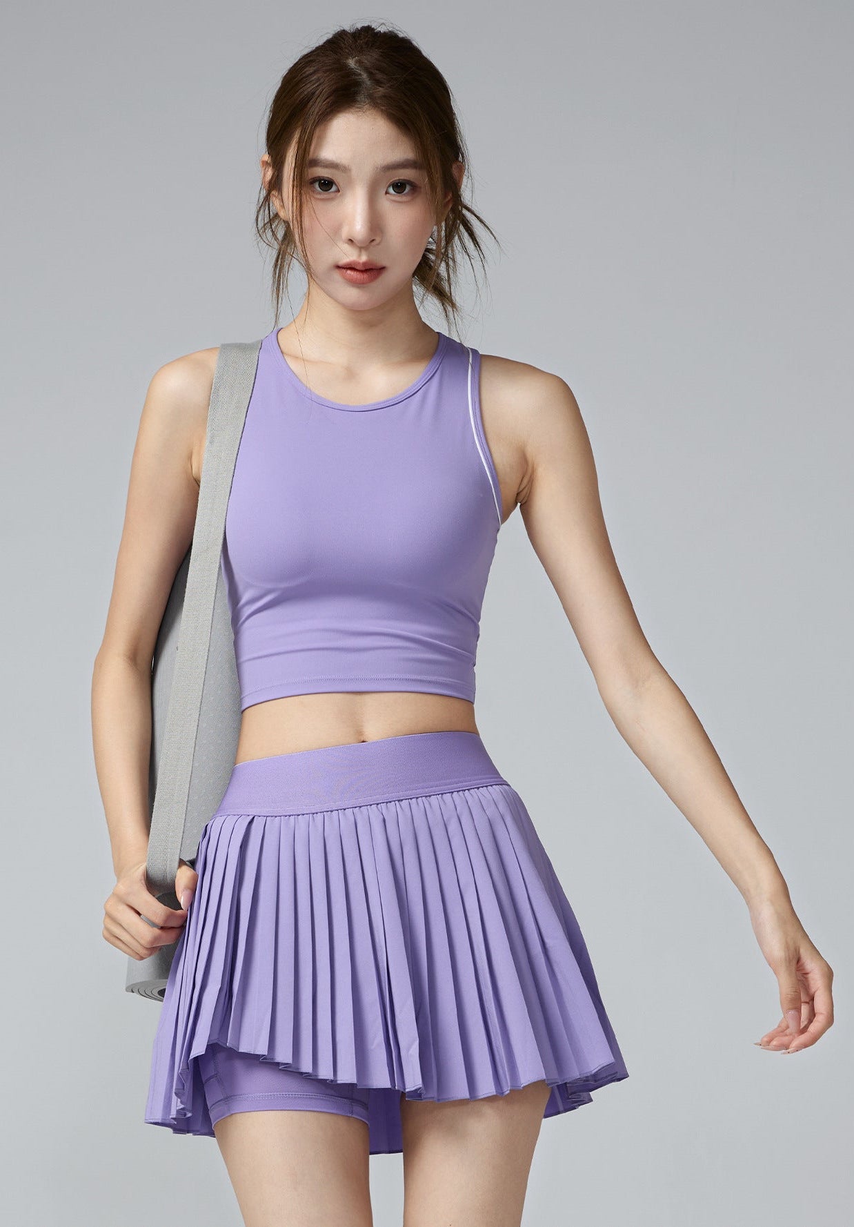 Solid Color Vest Asymmetrical Pleated Skirt Set Tennis Badminton Sports Fitness Casual Quick-Dry Yoga Outfit Set