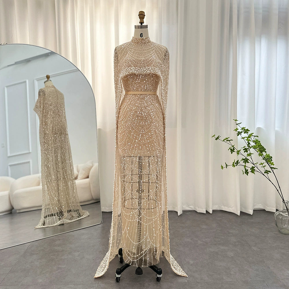 2026 Popular Foreign Trade Item: Pearl Embellished Slim-Fit Long Dress, Mermaid Evening Gown, Elegant Evening Dress for Women