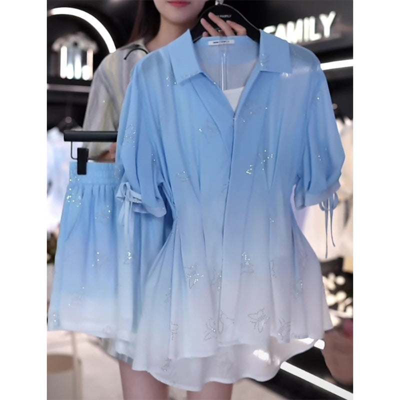 Enchanted French Gradient Waist Shirt: Elegant Disney-Inspired Summer Fashion for Women