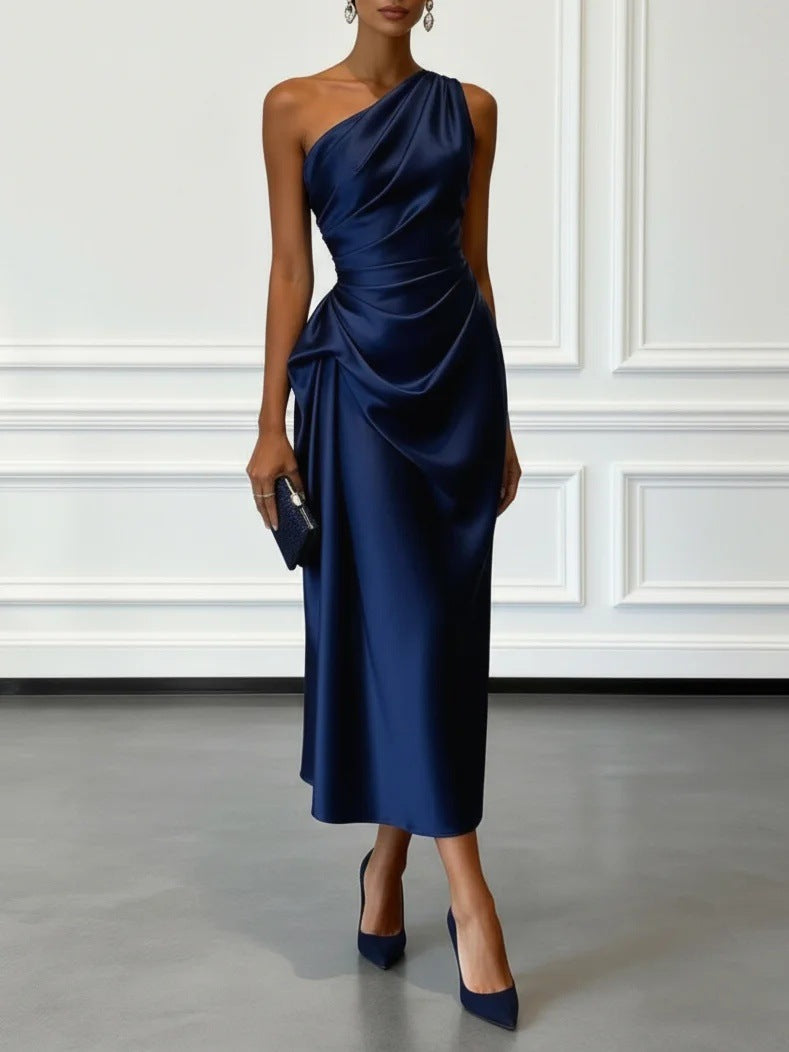 Enchanted Elegance: Women's One-Shoulder Ruched Slim-Fit Formal Gown