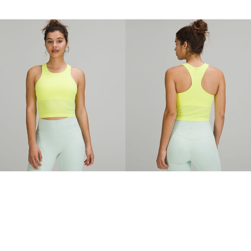 lulu Same Style Ebb Short Sports Vest Women's European and American New Naked Sense Breathable Push-up Yoga Top with Chest Pad