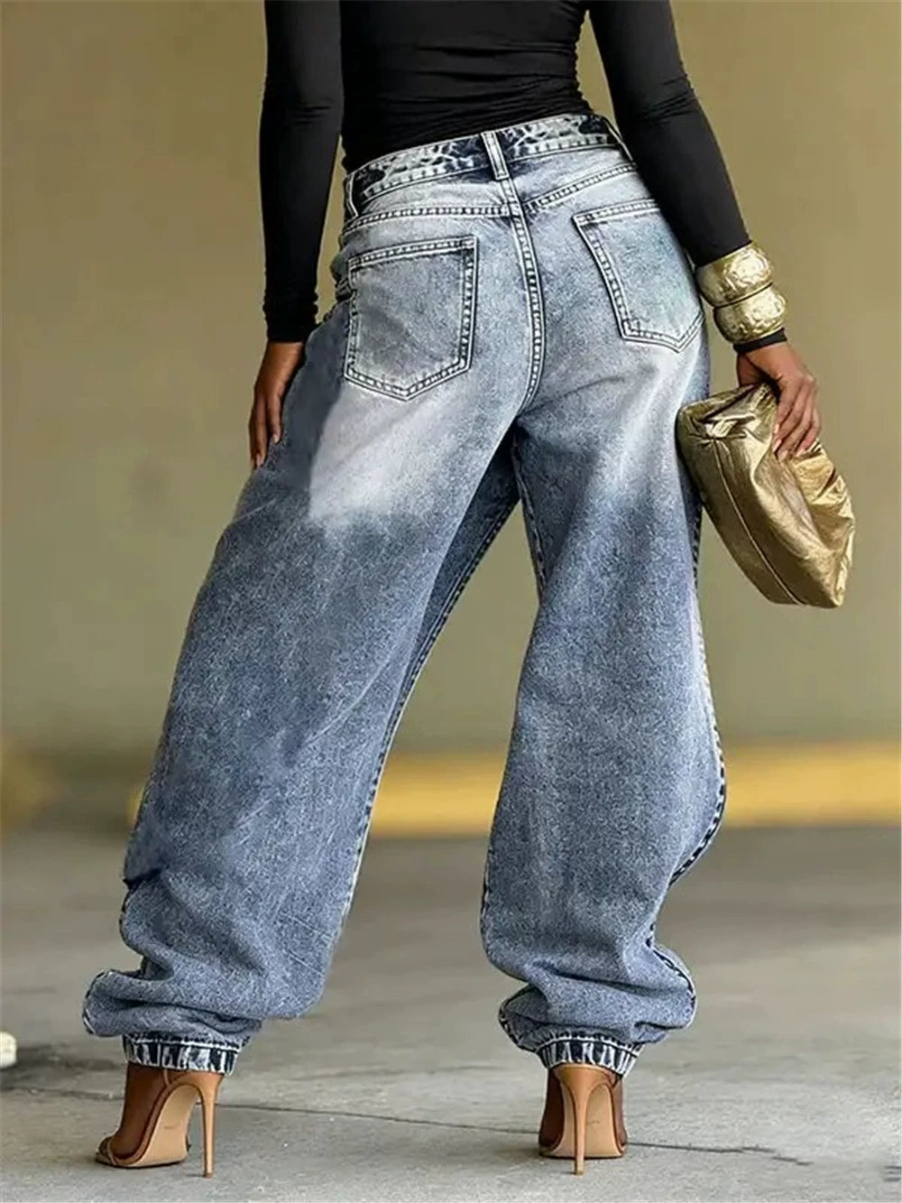 Fashionable and Unique High-Waisted Jeans 2026 New Style with Intricate Patchwork and Hand-Embellished Diamond Design, Straight Wide-Leg Pants for Women, Autumn